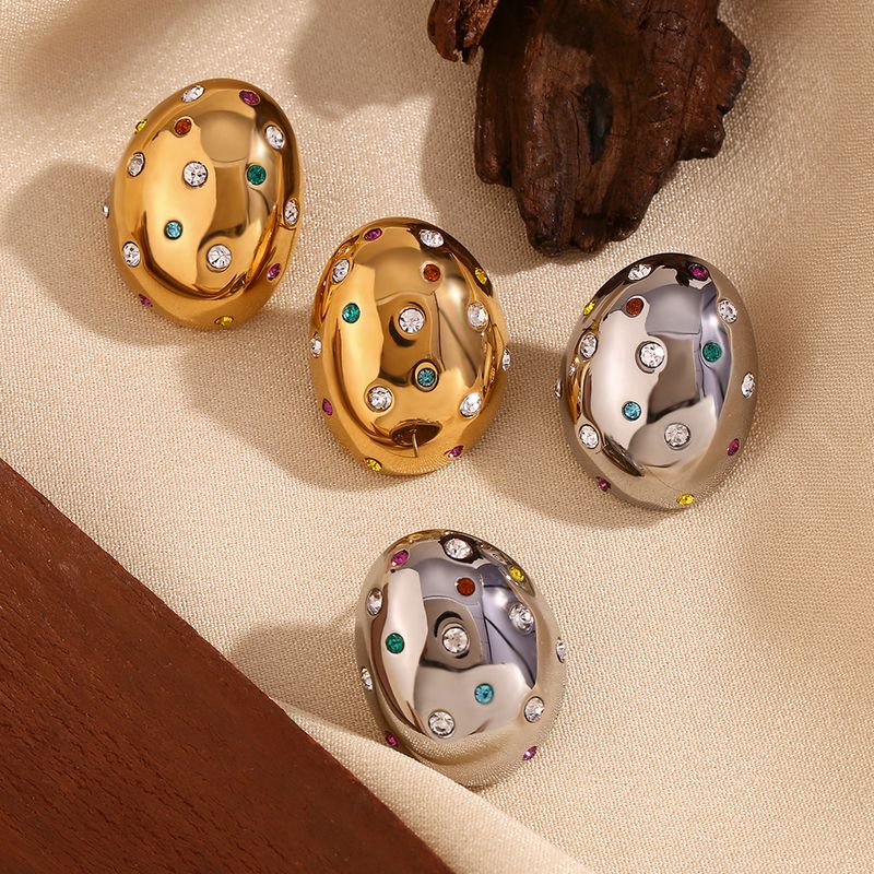 1 Pair Vintage Style Classic Style Solid Color Plating Inlay Stainless Steel Rhinestones 18k Gold Plated Ear Studs