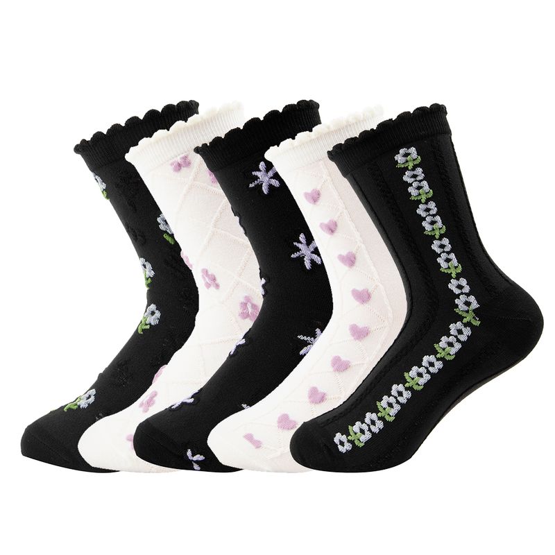 Mujeres Retro Forma De Corazón Flor Poliéster Calcetines De Tripulación Un Par