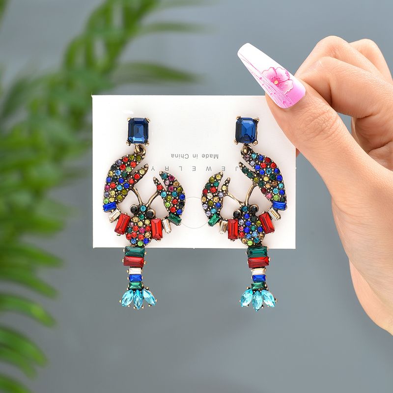 1 Pair Elegant Luxurious Vacation Animal Plating Hollow Out Inlay Alloy Rhinestones Dangling Earrings