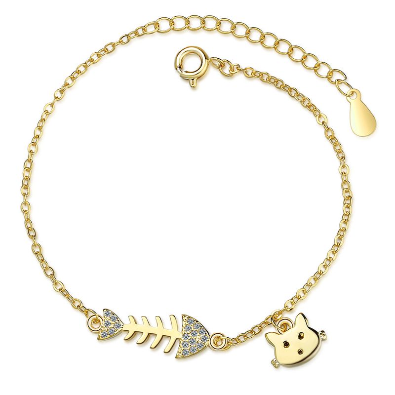 Ig Style Cute Cat Fish Bone Copper Bracelets
