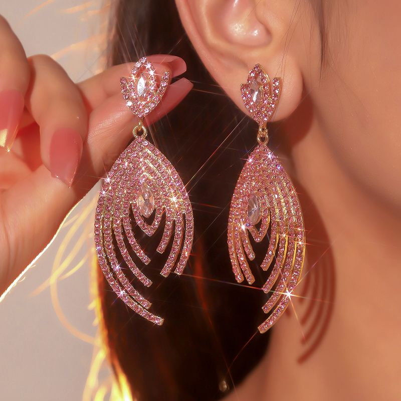 1 Pair Elegant Geometric Inlay Alloy Rhinestones Zircon Drop Earrings