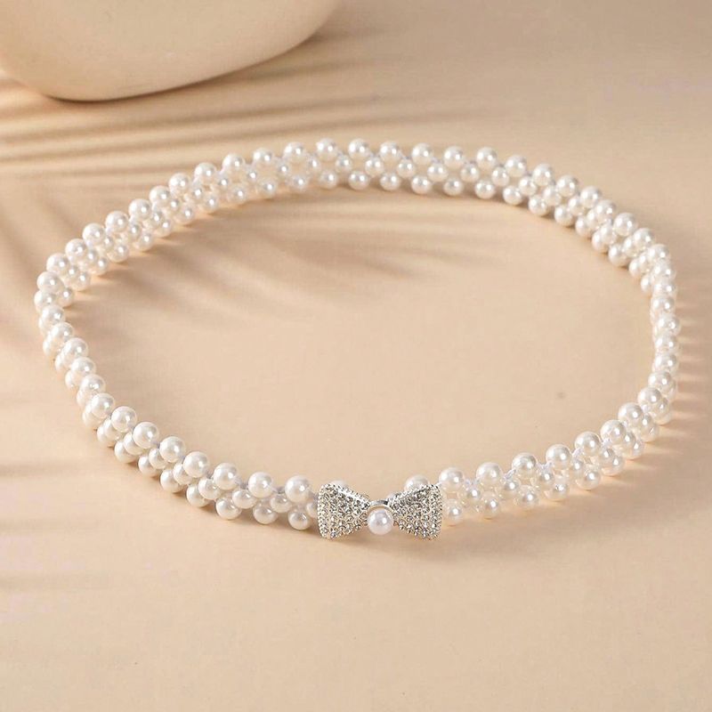 Elegant Shiny Bow Knot Alloy Plastic Pearl Women's Chain Belts