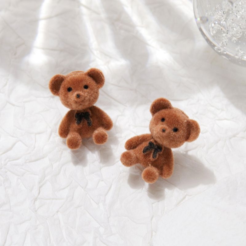 1 Pair Cute Sweet Bear Flocking Ear Studs
