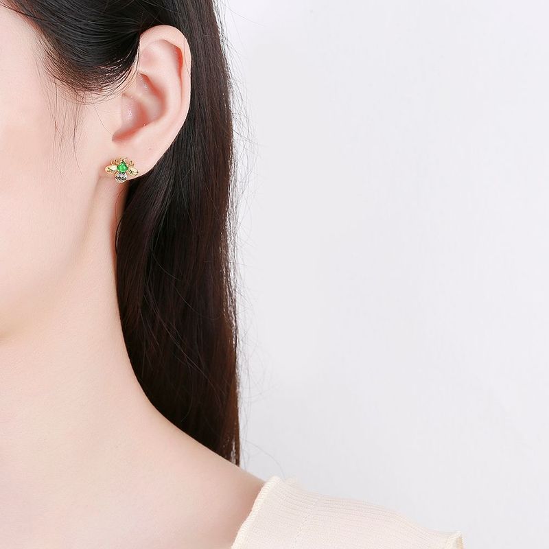 1 Pair Lady Modern Style Classic Style Sun Bee Inlay Copper Zircon Ear Studs