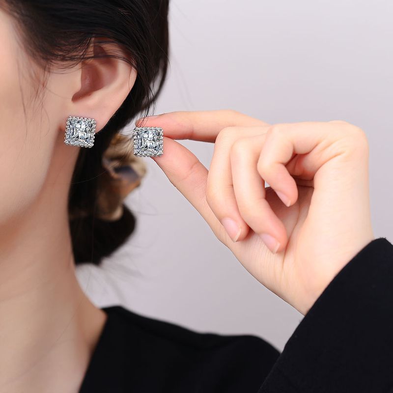 1 Pair Basic Modern Style Classic Style Square Plating Inlay Copper Zircon Ear Studs