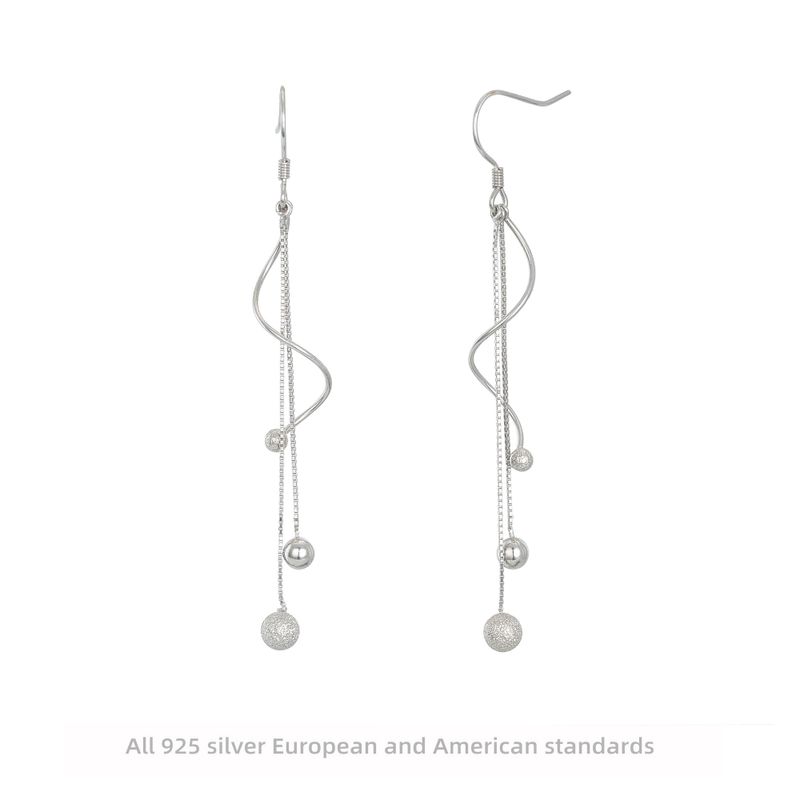 925 Sterling Silver Cross-border Earrings Ethnic Style Creative Dangling Beads Long Tassel Retro Two-line Transfer Beads Women's Earrings