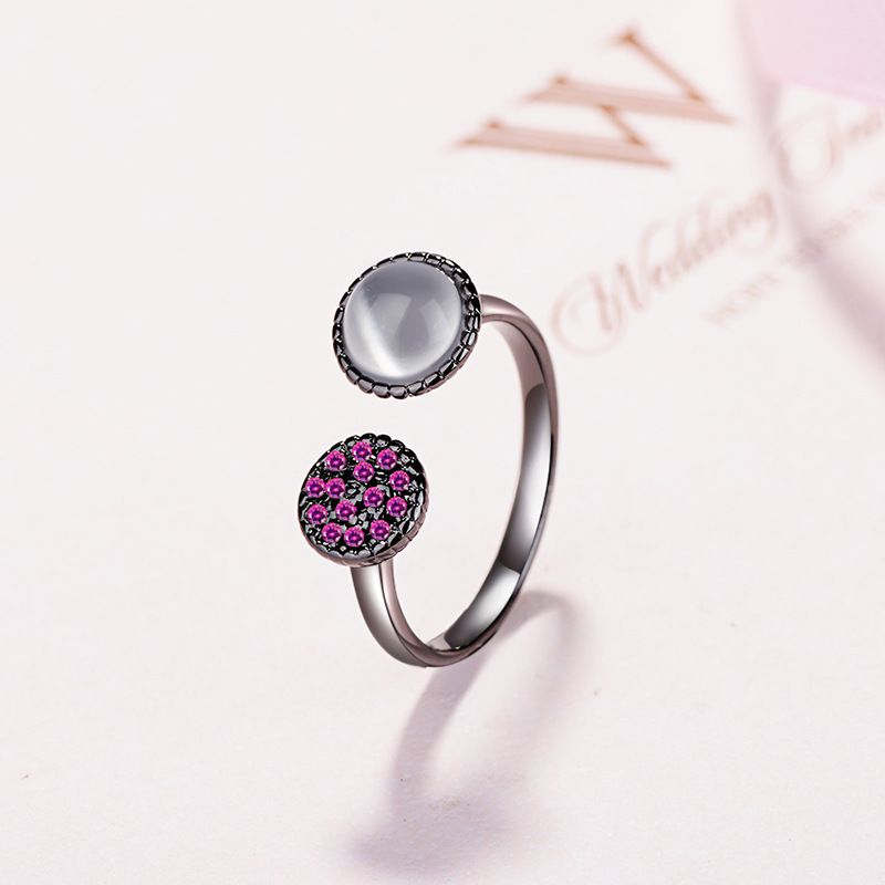 Wholesale Simple Style Round Copper Plating Inlay Opal Zircon Open Rings