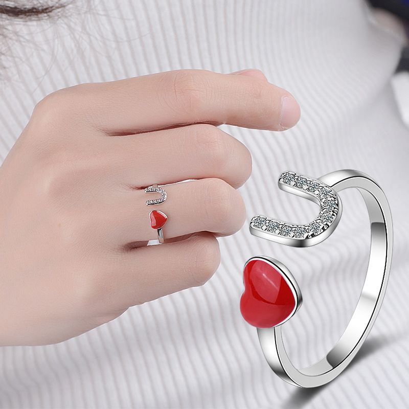 Ig Style Letter Heart Shape Copper Enamel Adjustable Ring