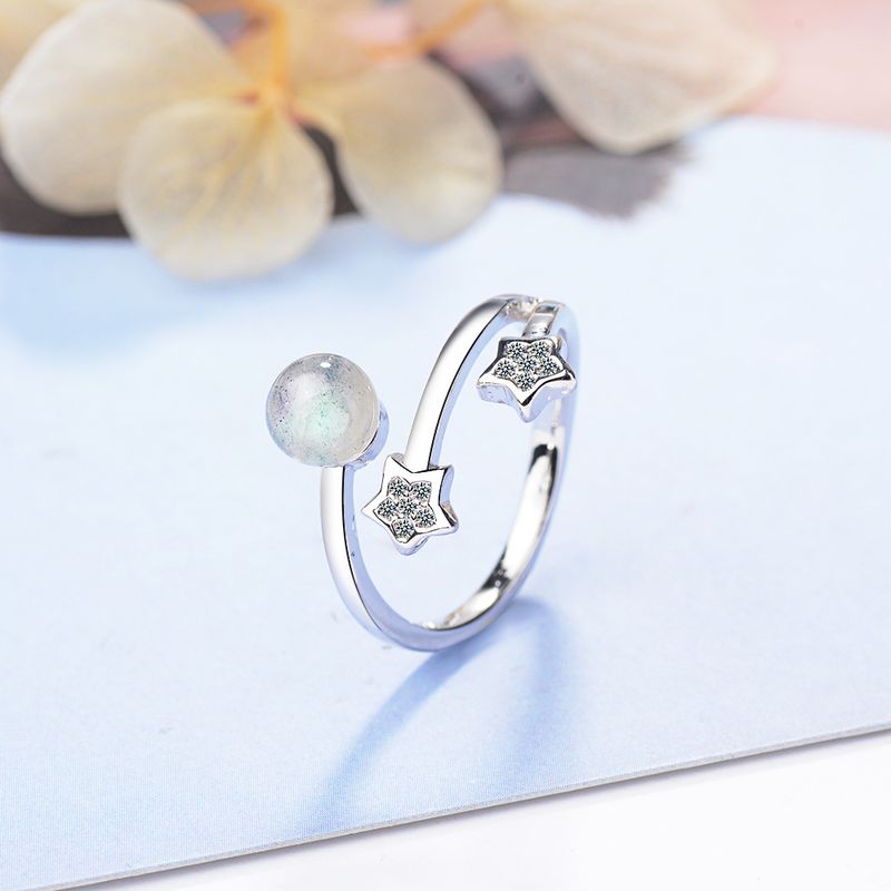 Wholesale Simple Style Star Copper Inlay White Gold Plated Moonstone Zircon Open Rings