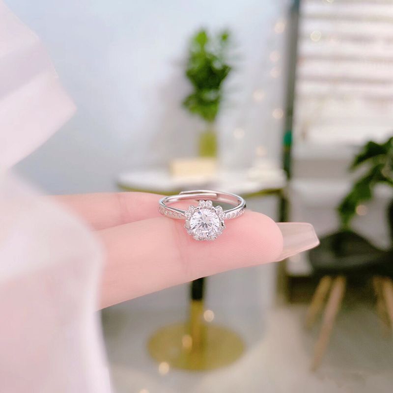 Elegant Snowflake Imitation Diamond Zircon Rhodium Plated Women's Open Rings