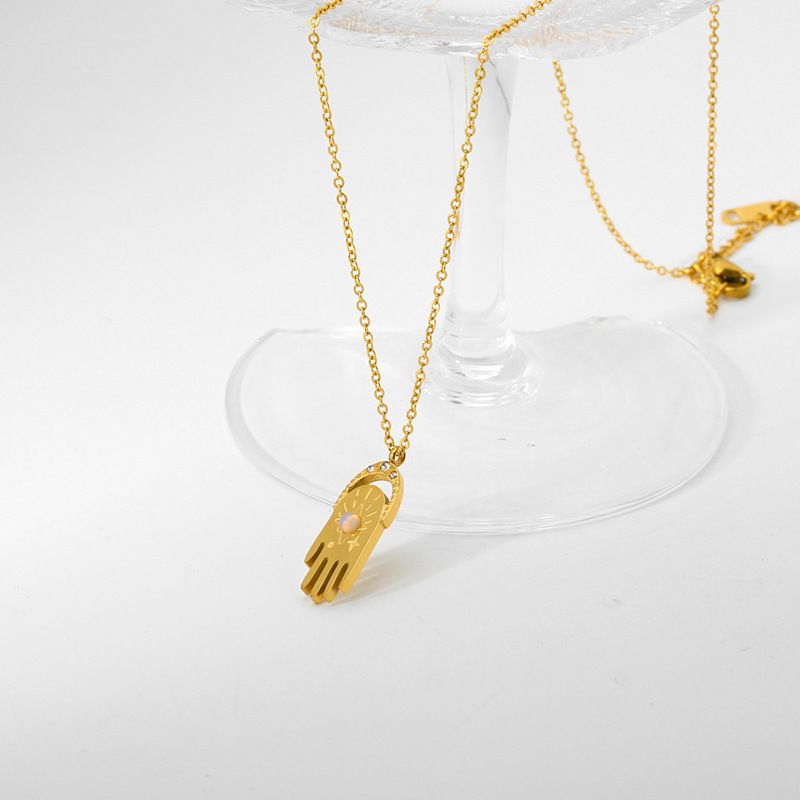 Edelstahl 304 18 Karat Vergoldet Einfacher Stil Überzug Palme Opal Halskette Mit Anhänger