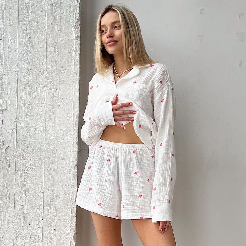 Home Women's Sweet Heart Shape Cotton Shorts Sets Pajama Sets
