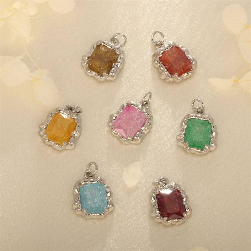 Simple Style Square Artificial Crystal Plating 18k Gold Plated Charms