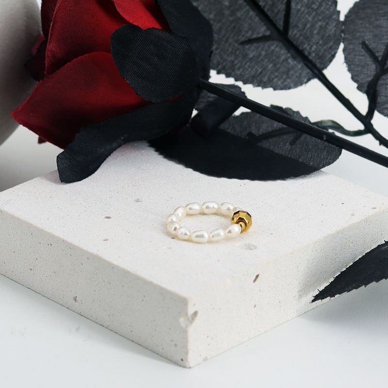 Perlas De Agua Dulce Chapados en oro de 18k Estilo Simple Color Sólido Anillo Ajustable