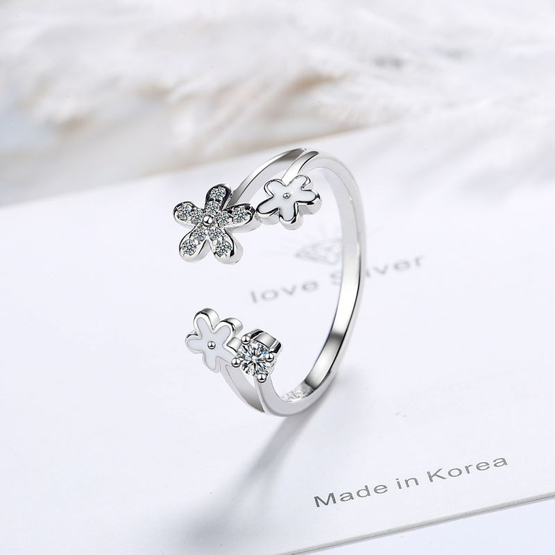 Classic Style Flower Copper Inlay Zircon Open Rings