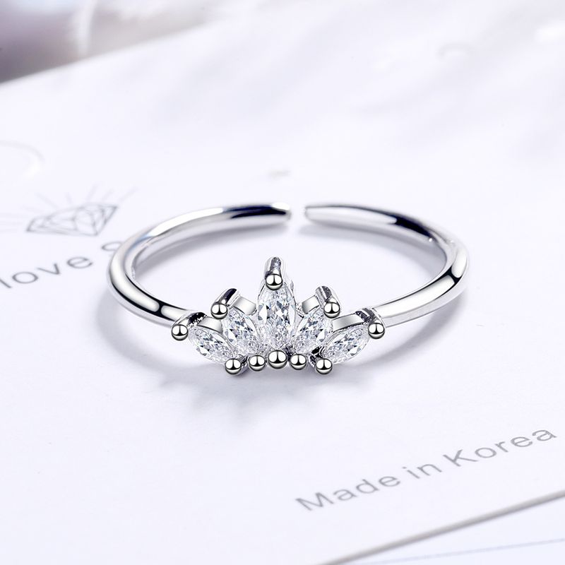 Simple Style Crown Copper Inlay Zircon Open Rings