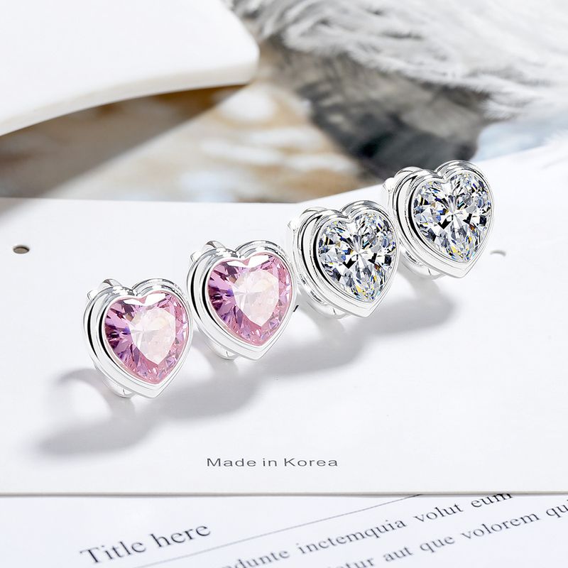 1 Pair Simple Style Geometric Heart Shape Plating Inlay Copper Zircon White Gold Plated Ear Studs