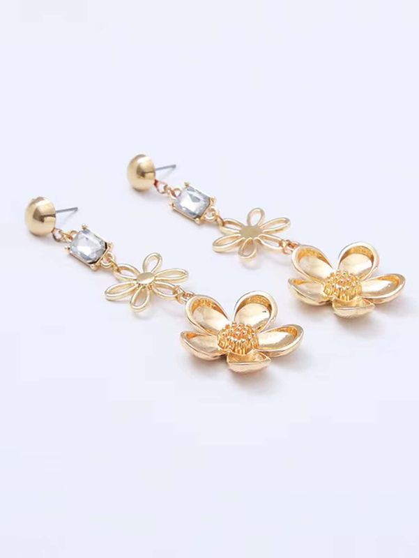 1 Pair Elegant Glam Flower Plating Inlay Copper Zircon 18k Gold Plated Drop Earrings