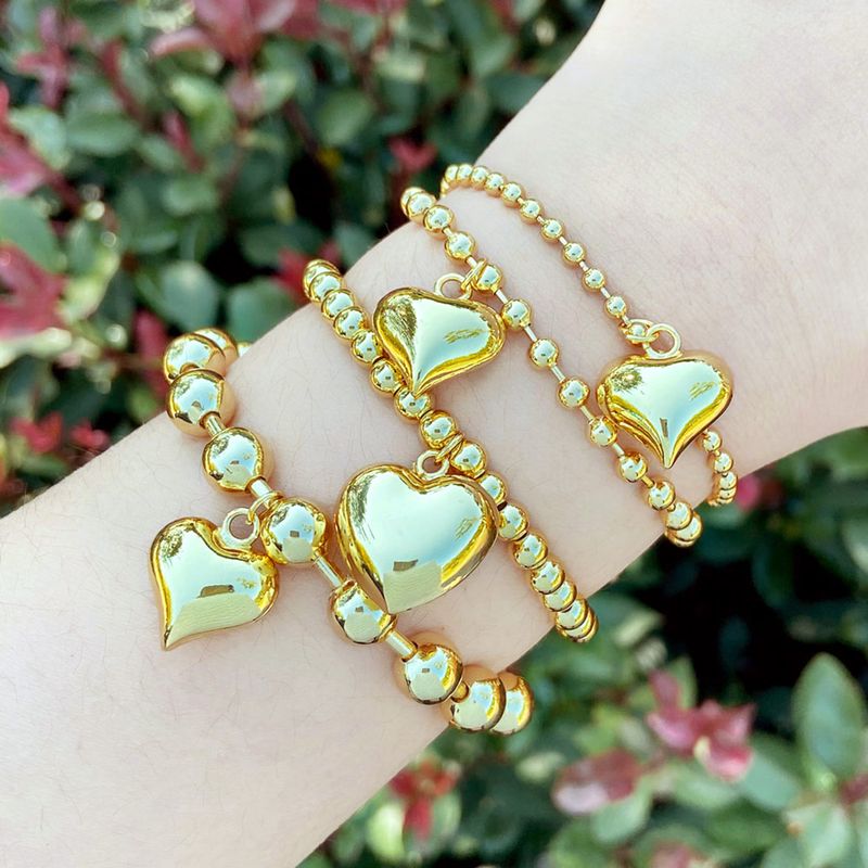 Süss Einfacher Stil Herzform Kupfer Überzug 18 Karat Vergoldet Armbänder