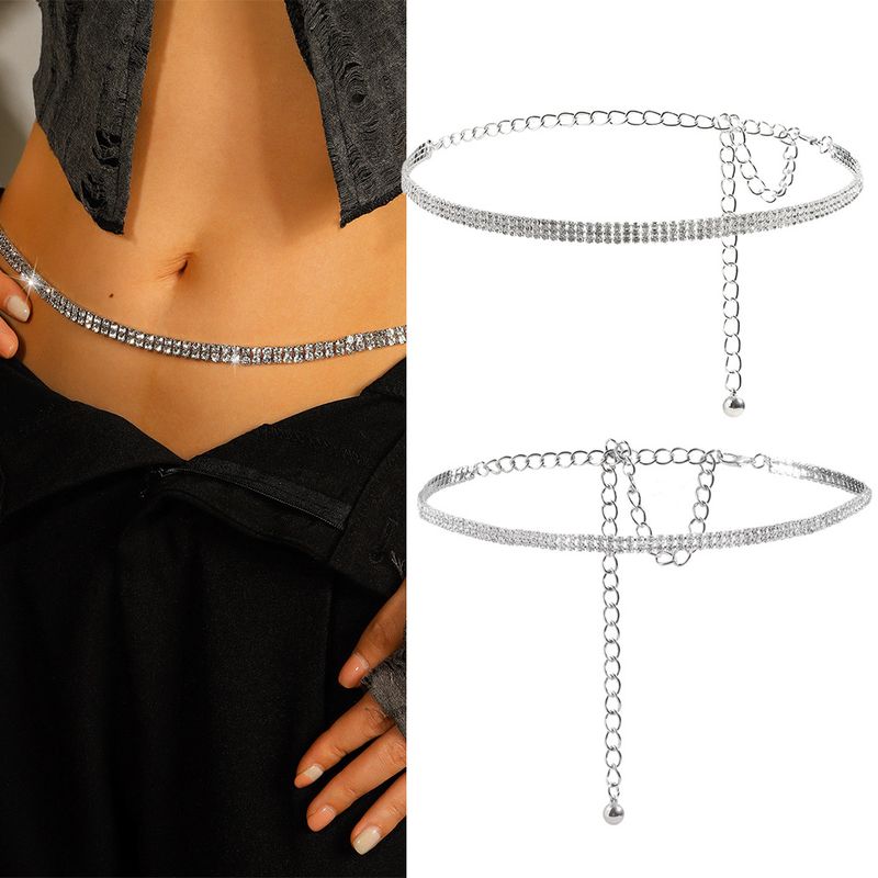 Sexy Geométrico Metal Enchapado Embutido Diamantes De Imitación Mujeres Cinturones De Cadena