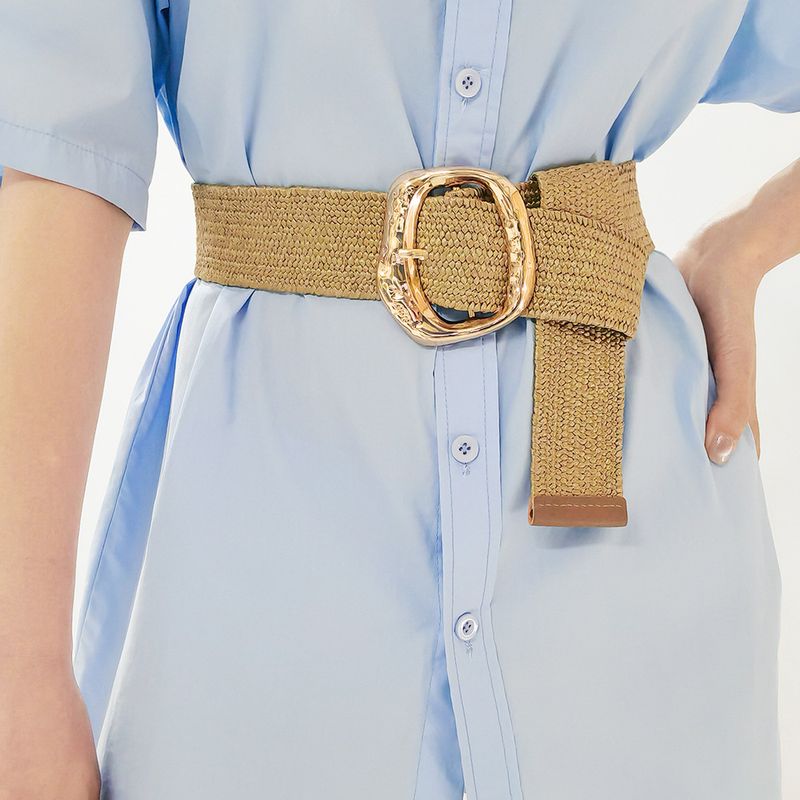 Vintage Style Solid Color Alloy Plating Women's Woven Belts