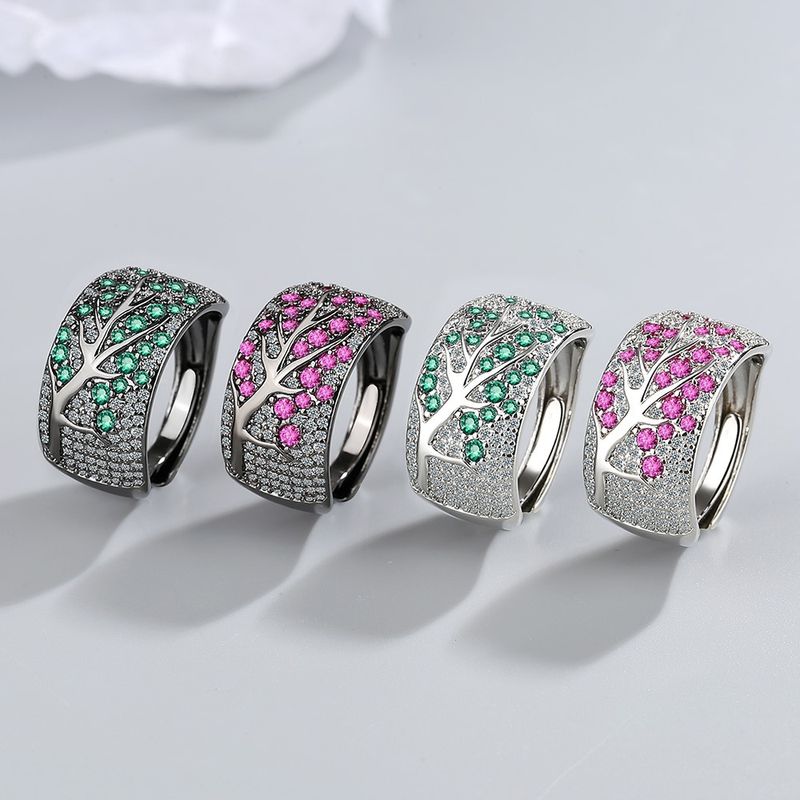 Fashion Branches Copper Plating Inlay Zircon Open Rings