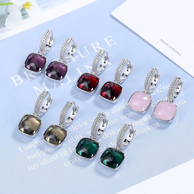 1 Piece Lady Square Plating Inlay Copper Zircon White Gold Plated Drop Earrings