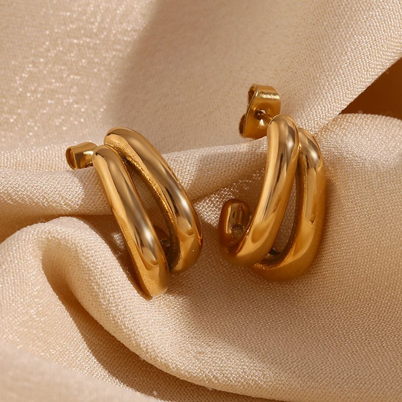 1 Pair Simple Style Classic Style Solid Color Plating Stainless Steel 18k Gold Plated Ear Studs