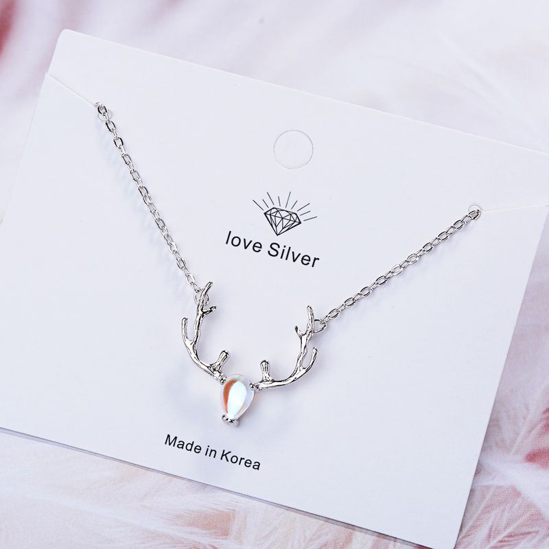 Simple Style Elk Copper Plating Inlay Moonstone White Gold Plated Necklace