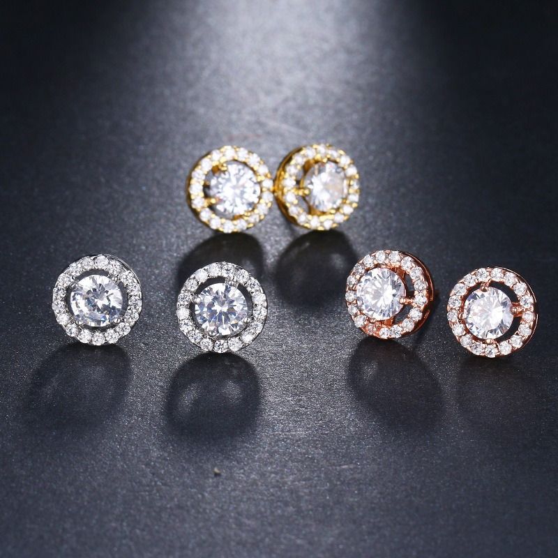 1 Paire Style Simple Rond Placage Incruster Le Cuivre Zircon Plaqué Rhodium Boucles D'Oreilles