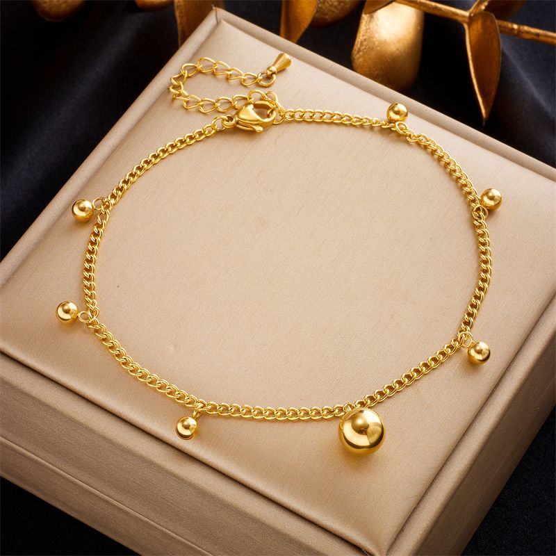 Vintage Style Solid Color 304 Stainless Steel Plating No Inlaid 18K Gold Plated Women's Anklet