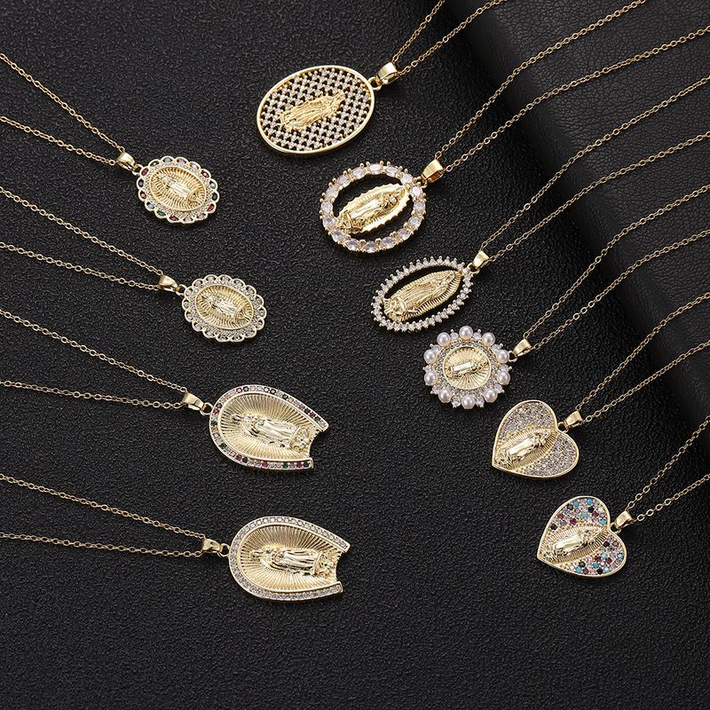 Classic Style Geometric Copper Inlay Zircon Pendant Necklace