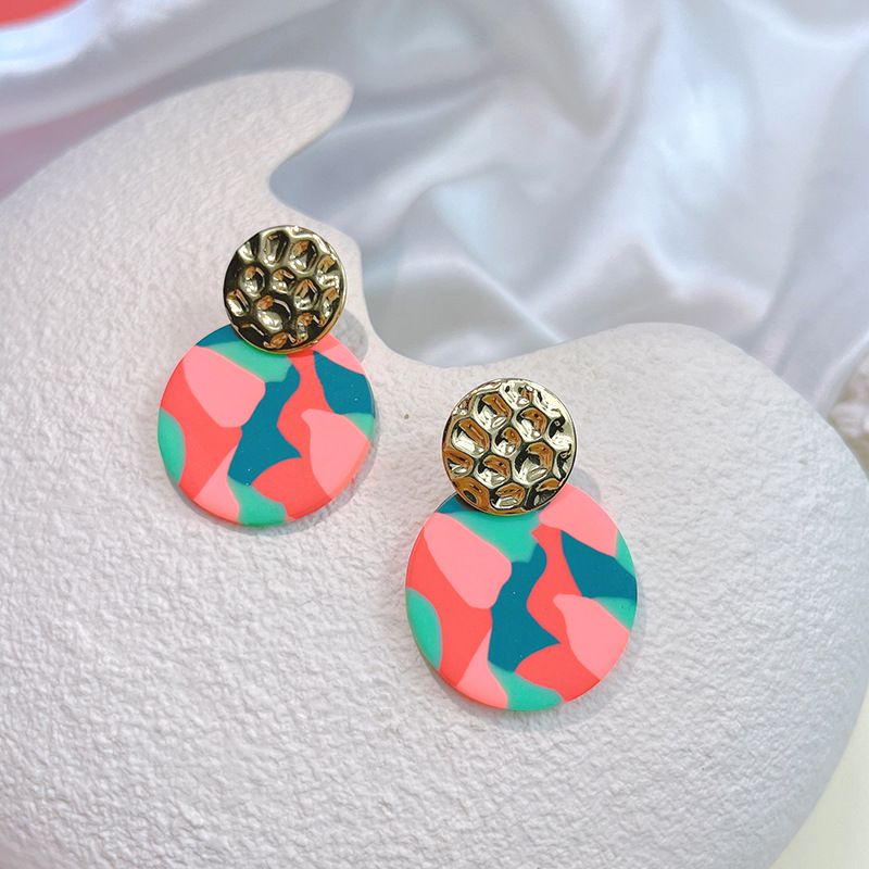 1 Par Estilo Simple Ronda Bloque De Color Arcilla Suave Metal Mujeres Pendientes De Gota