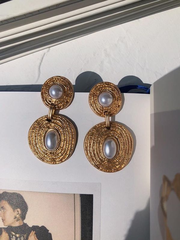 1 Pair Retro Geometric Alloy Plating Inlay Artificial Pearls Women's Drop Earrings