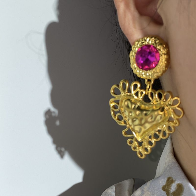 1 Par Moda Forma De Corazón Aleación Enchapado Diamantes De Imitación Mujeres Pendientes De Gota