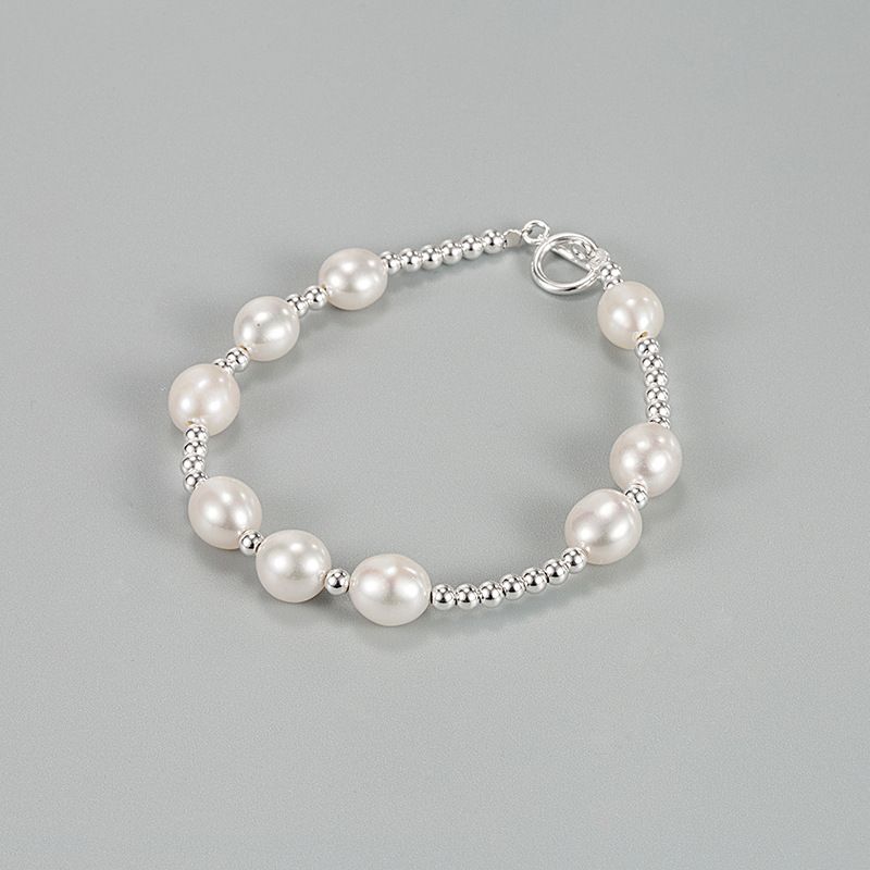 Fashion Oval Silver Beaded Pearl Plating Bracelets 1 Piece