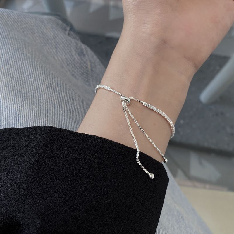 Estilo Simple Cuadrado Plata Embutido Circón Pulsera 1 Pieza