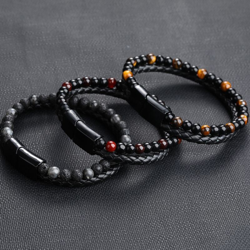 1 Piece Fashion Round Pu Leather Alloy Beaded Plating Women's Bracelets