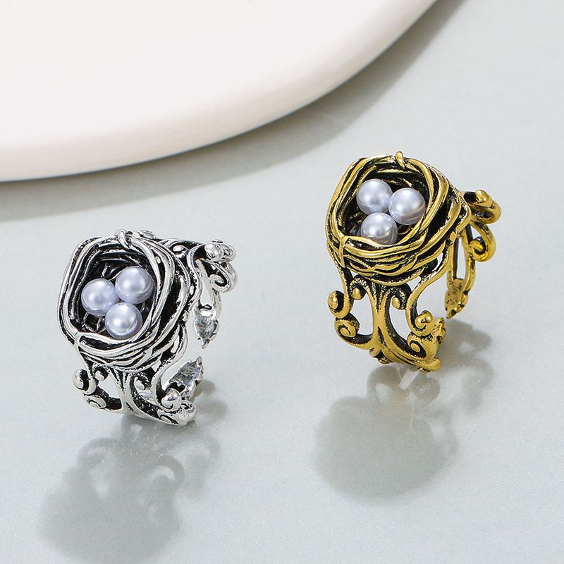 Vintage Style Geometric Copper Plating Artificial Pearls Open Ring