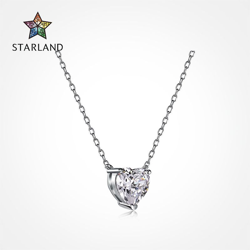 Fashion Heart Shape Sterling Silver Inlay Zircon Pendant Necklace 1 Piece