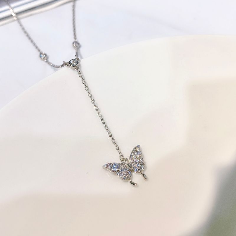 Sweet Butterfly Sterling Silver Inlay Zircon Necklace