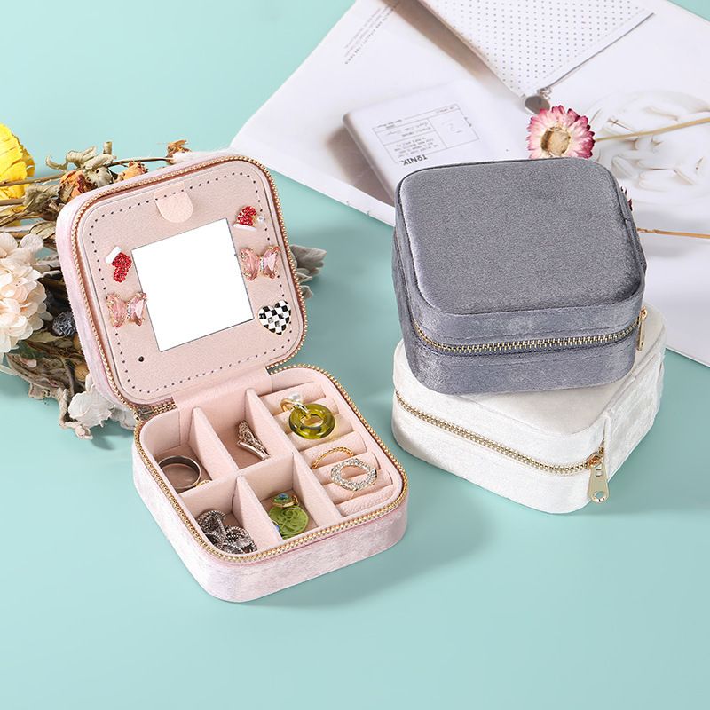 Vacation Solid Color Velvet Jewelry Boxes Makeup Bags