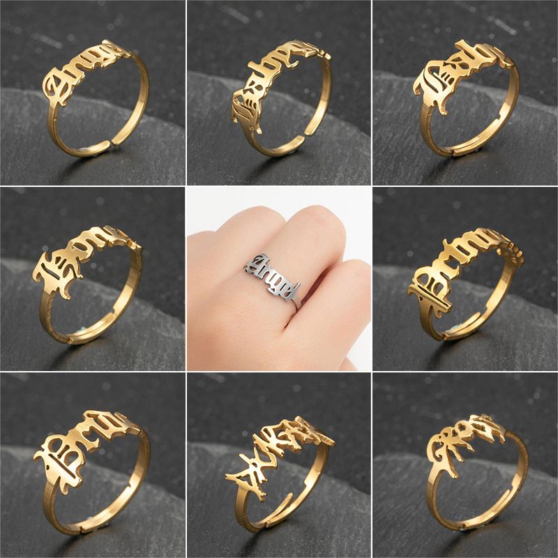 Wholesale Jewelry Fashion Letter 201 Stainless Steel 18K Gold Plated Hollow Out Rings