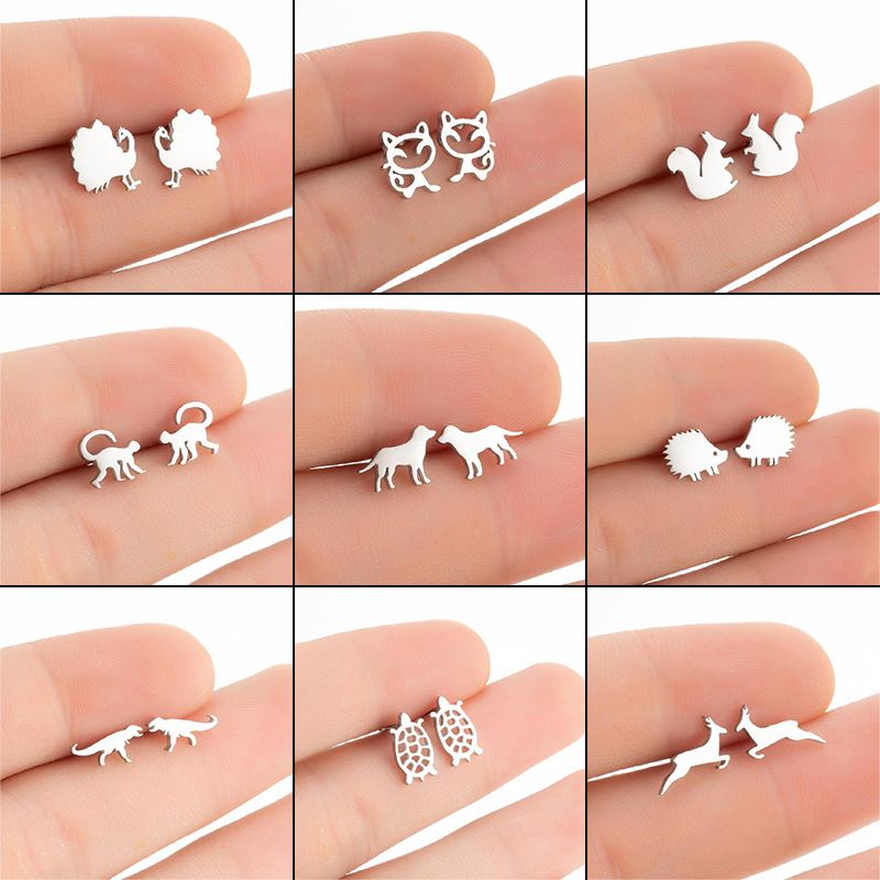 Simple Style Animal Stainless Steel Hollow Out Ear Studs 1 Pair