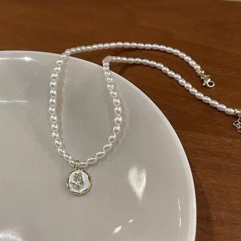 1 Piece Elegant Heart Shape Rose Bow Knot Imitation Pearl Alloy Women's Necklace