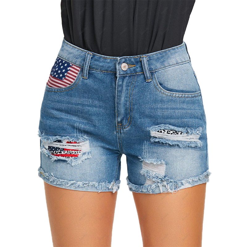 Women's Street Casual Solid Color Shorts Printing Washed Jeans Straight Pants