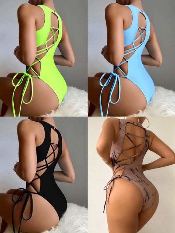 Women's Sexy Solid Color Backless One Piece