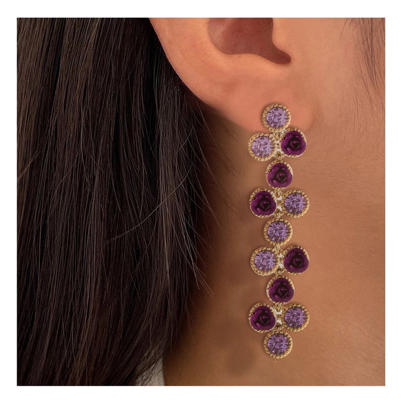 1 Pair Retro Geometric Rose Alloy Inlay Artificial Gemstones Women's Drop Earrings