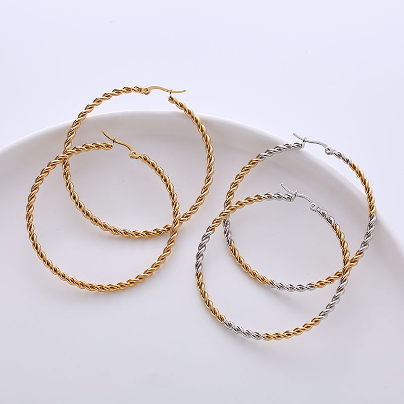 1 Pair Exaggerated Spiral Stripe Twist Stainless Steel 18k Gold Plated Hoop Earrings
