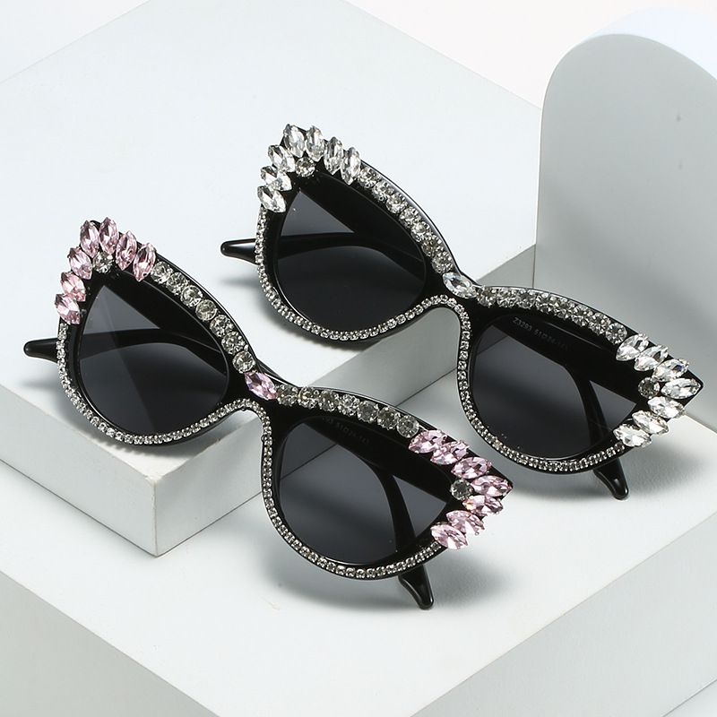 Fashion Solid Color Ac Cat Eye Diamond Full Frame Women's Sunglasses